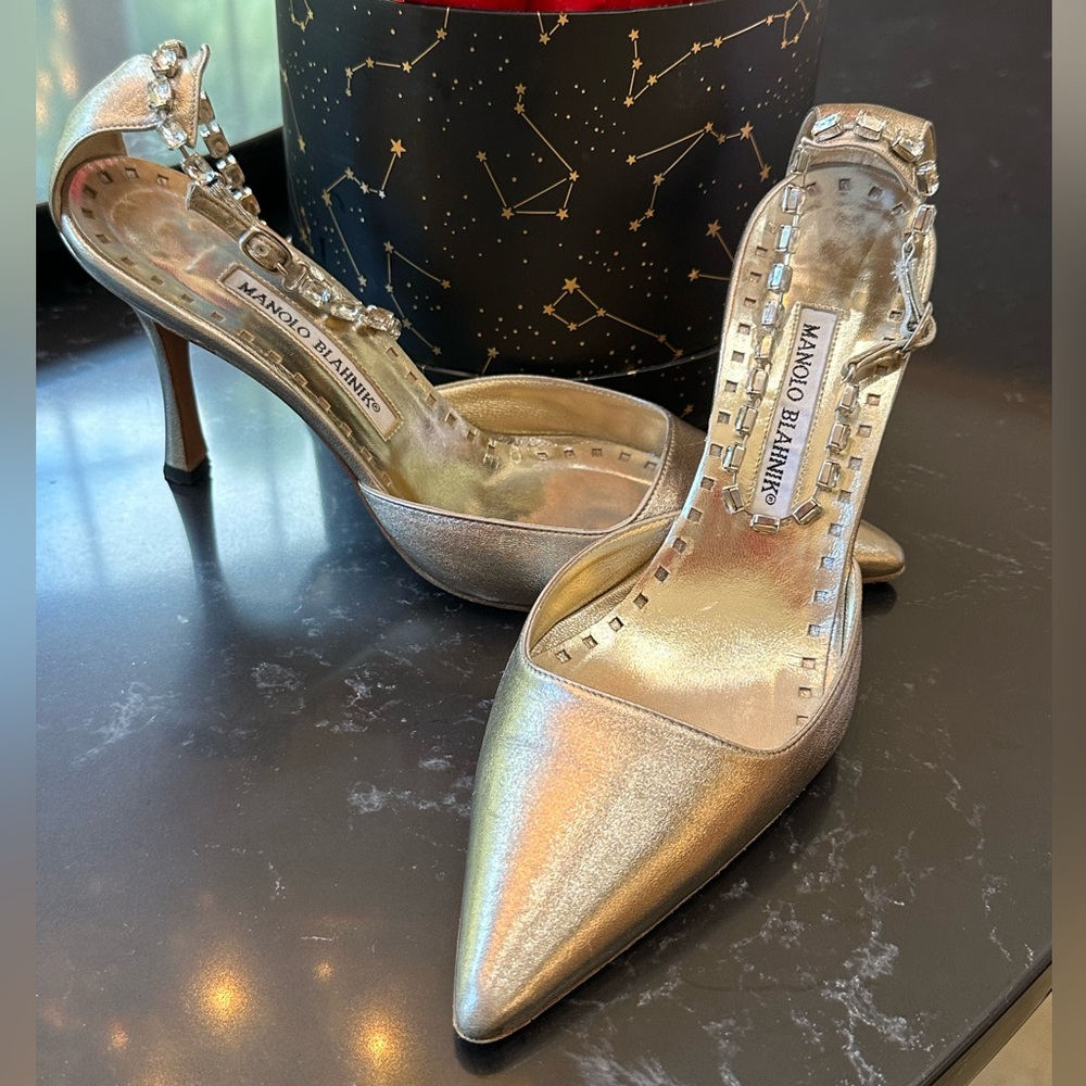 Manolo Blahnik aged gold pumps